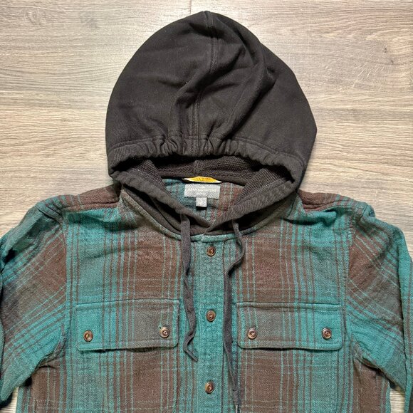 L.L. Bean Men's Signature Heritage Flannel Hooded Shirt Jacket - Green/Brown - Picture 4 of 7